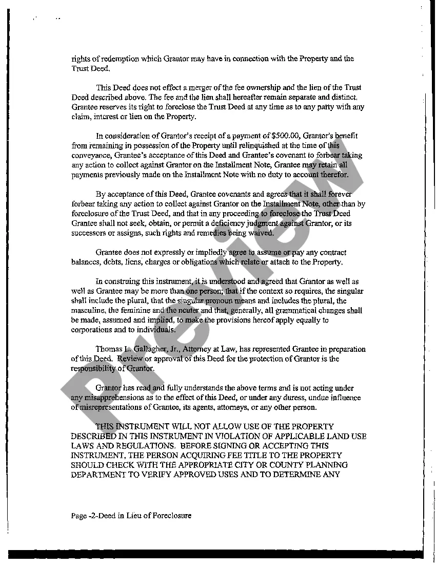 Preview Deed in Lieu of Foreclosure