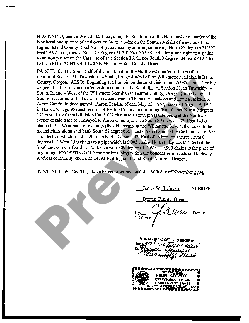 Eugene Oregon Certificate of Levy Execution in Foreclosure US Legal Forms