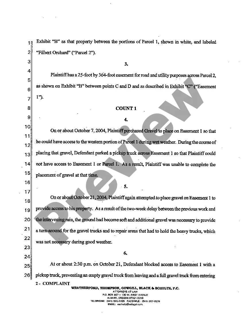 Preview A01 Complaint - Interference with Easement and Trespass