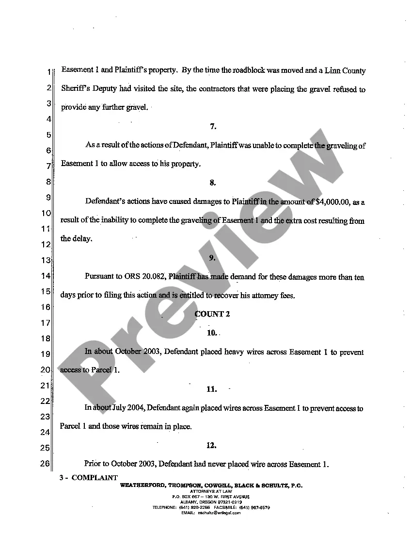 Preview A01 Complaint - Interference with Easement and Trespass