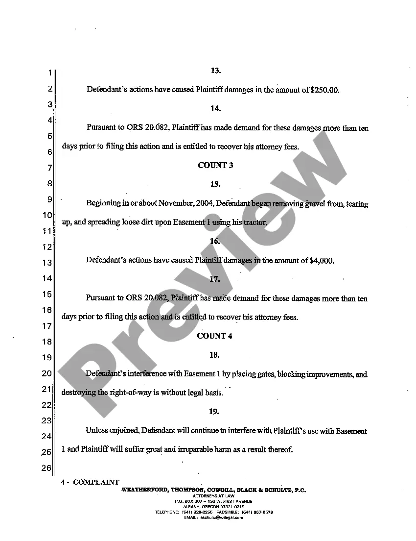 Preview A01 Complaint - Interference with Easement and Trespass