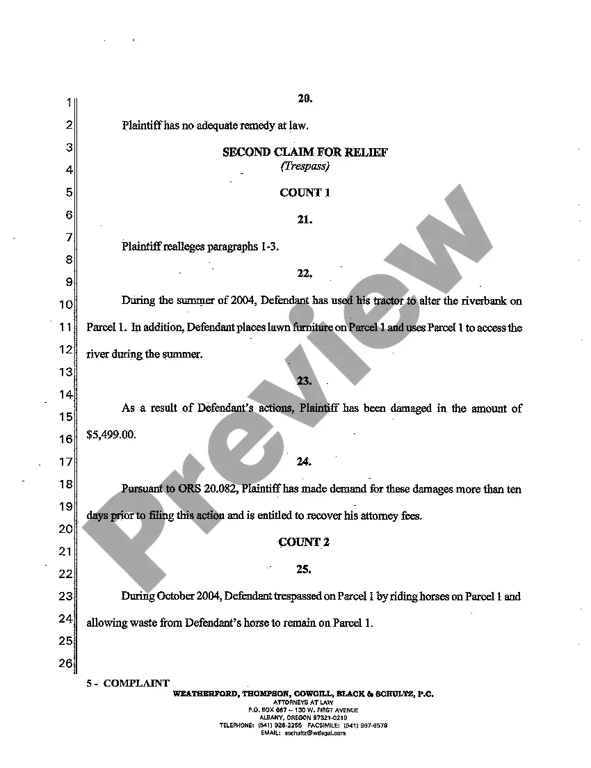 Preview A01 Complaint - Interference with Easement and Trespass