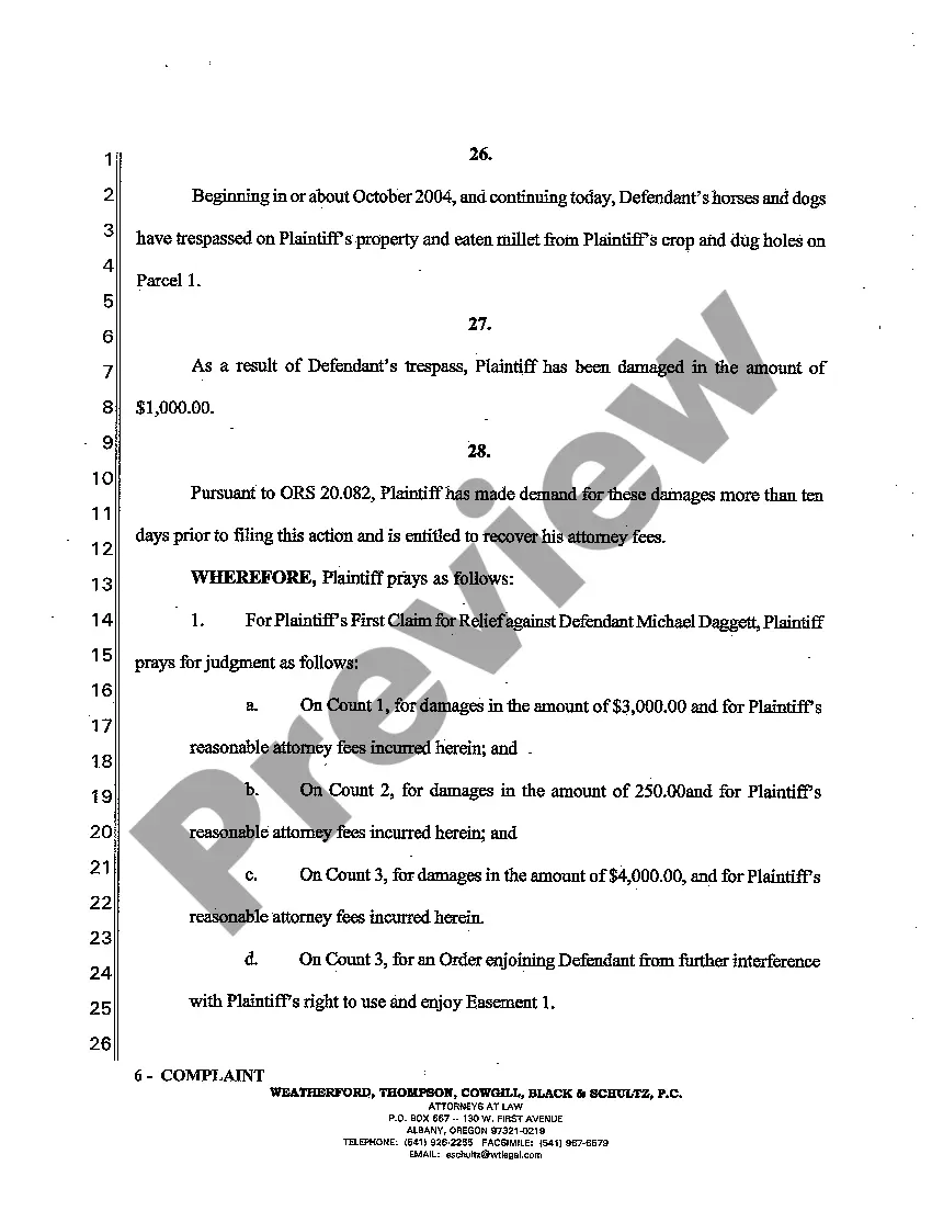 Preview A01 Complaint - Interference with Easement and Trespass