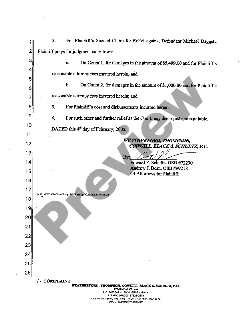 Preview A01 Complaint - Interference with Easement and Trespass