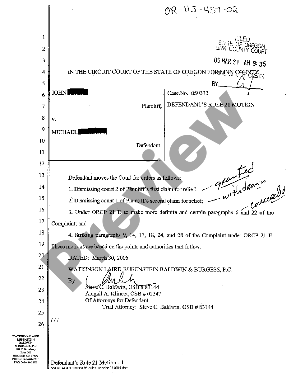 Portland Oregon Defendant S Rule Motion Us Legal Forms