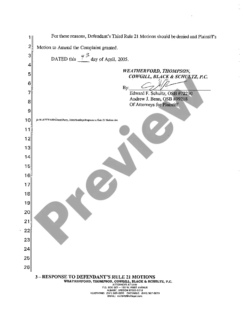 Preview A03 Response to Defendant's Rule 21 Motion