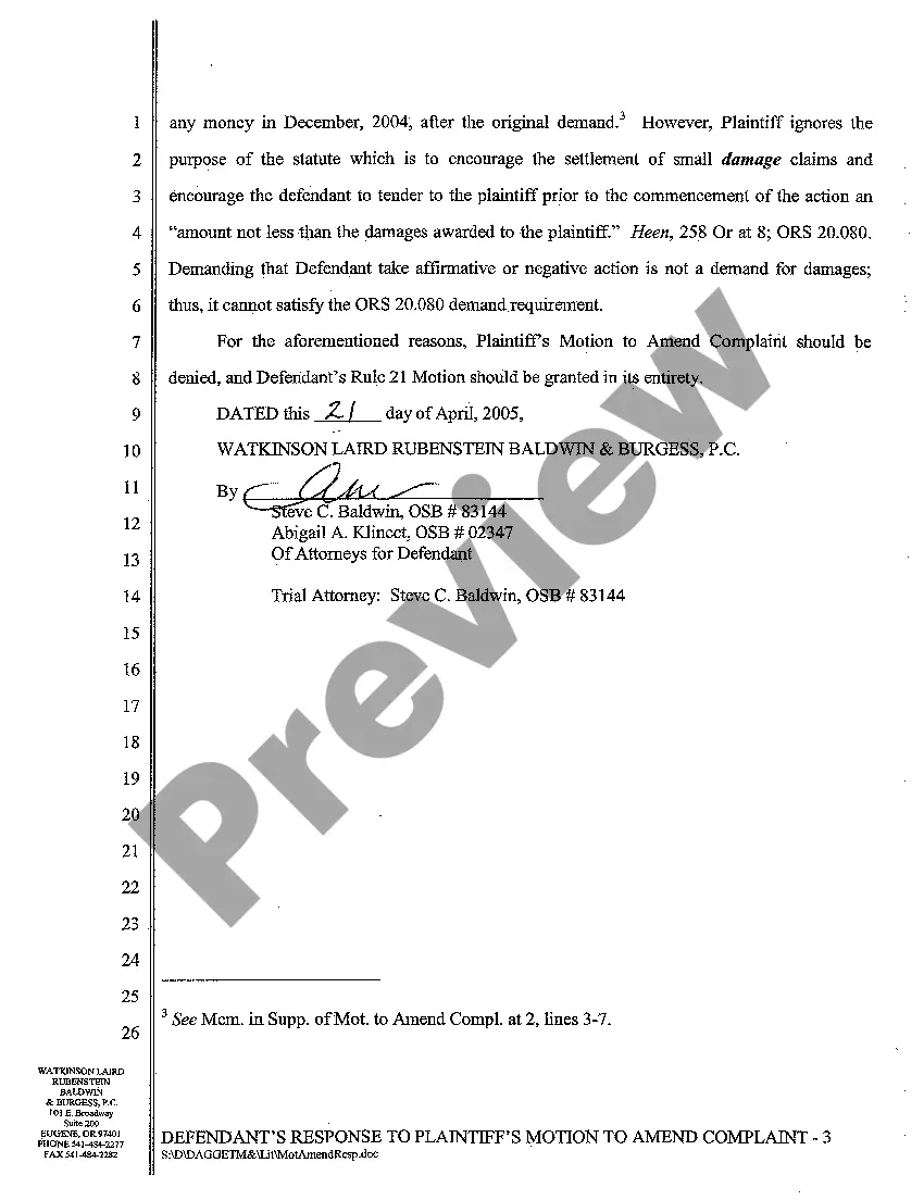 Preview A07 Defendant's Response to Plaintiff's Motion To Amend Complaint