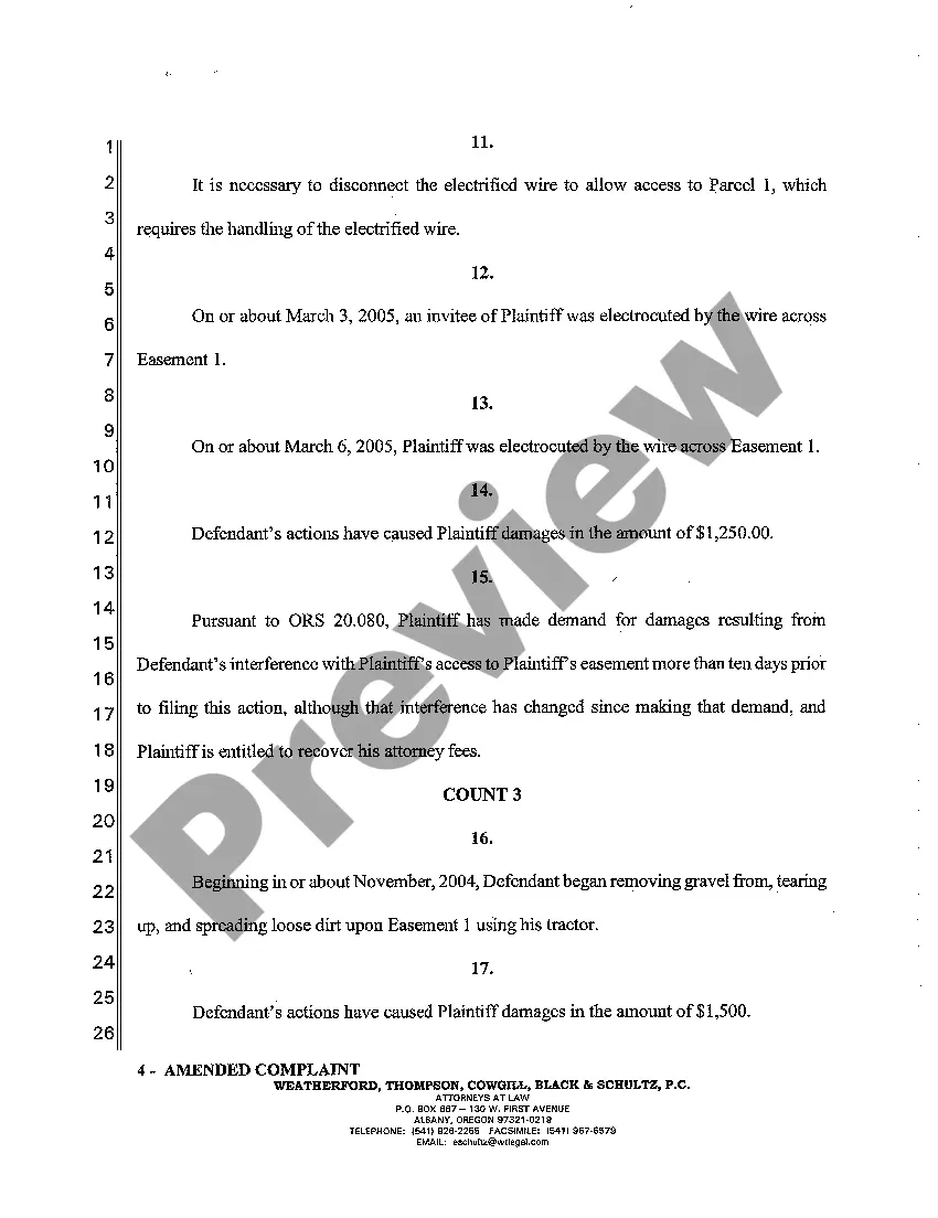 Preview A08 Amended Complaint - Interference with Easement and Trespass