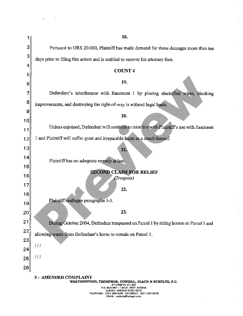 Preview A08 Amended Complaint - Interference with Easement and Trespass