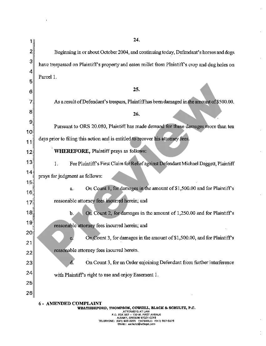 Preview A08 Amended Complaint - Interference with Easement and Trespass