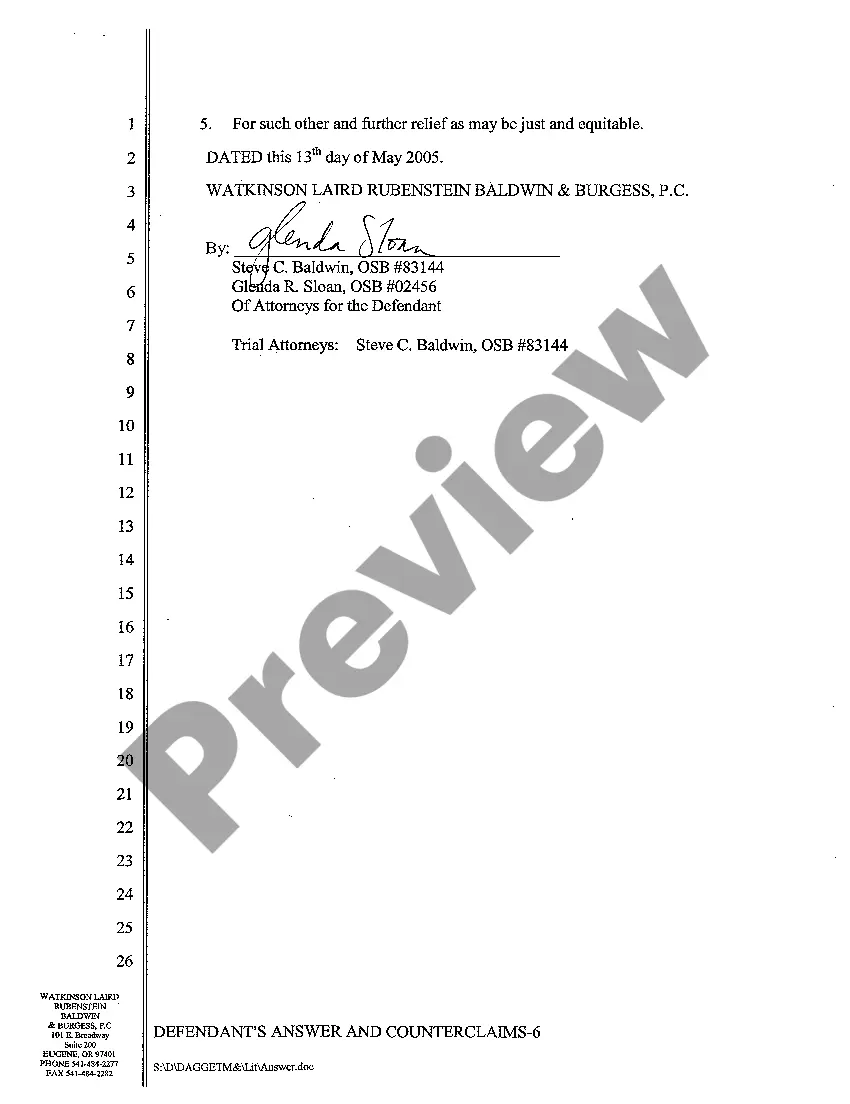 Preview A09 Defendant's Answer and Counterclaims to Amended Complaint