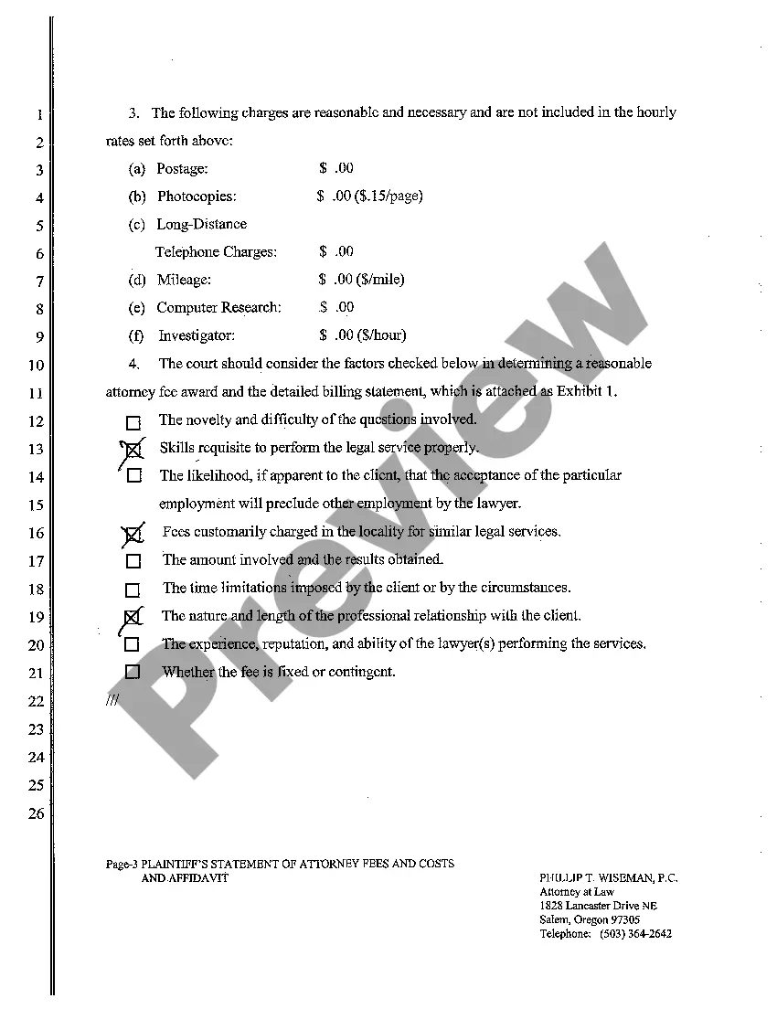 Preview A03 Plaintiff's Statement of Attorney's Fees and Costs and Affidavit