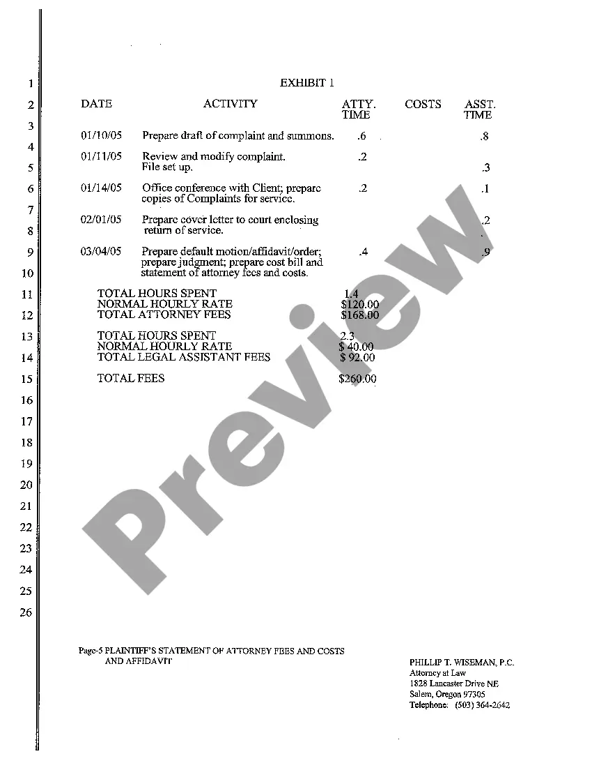 Preview A03 Plaintiff's Statement of Attorney's Fees and Costs and Affidavit