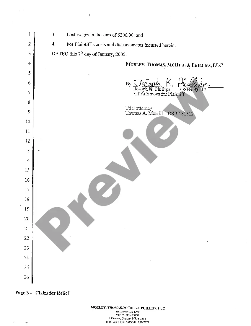 Preview A01 Claim For Relief - Negligence Resulting in Automobile Accident