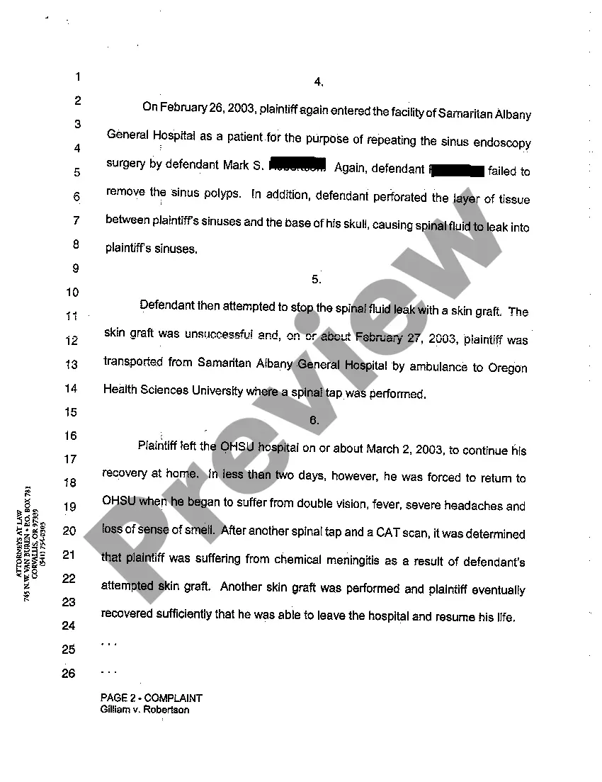 Get A01 Complaint Medical Malpractice - Sinus Endoscopy Preview A01 Complaint Medical Malpractice - Sinus Endoscopy