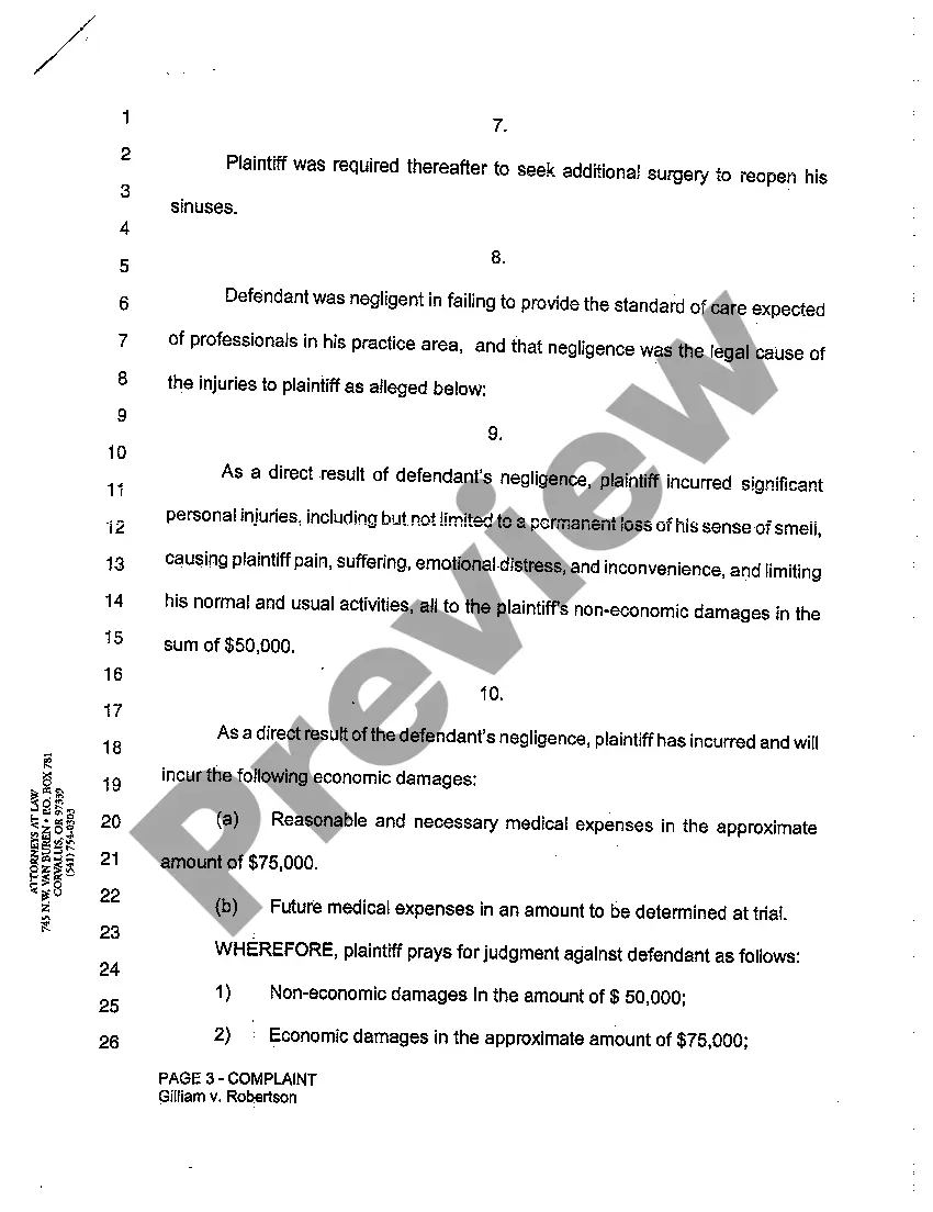 Get A01 Complaint Medical Malpractice - Sinus Endoscopy Preview A01 Complaint Medical Malpractice - Sinus Endoscopy