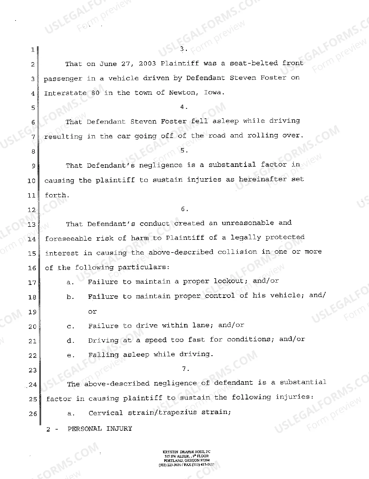 Preview A01 Complaint for Damages for Personal Injury in an Automobile Accident Due to Negligence