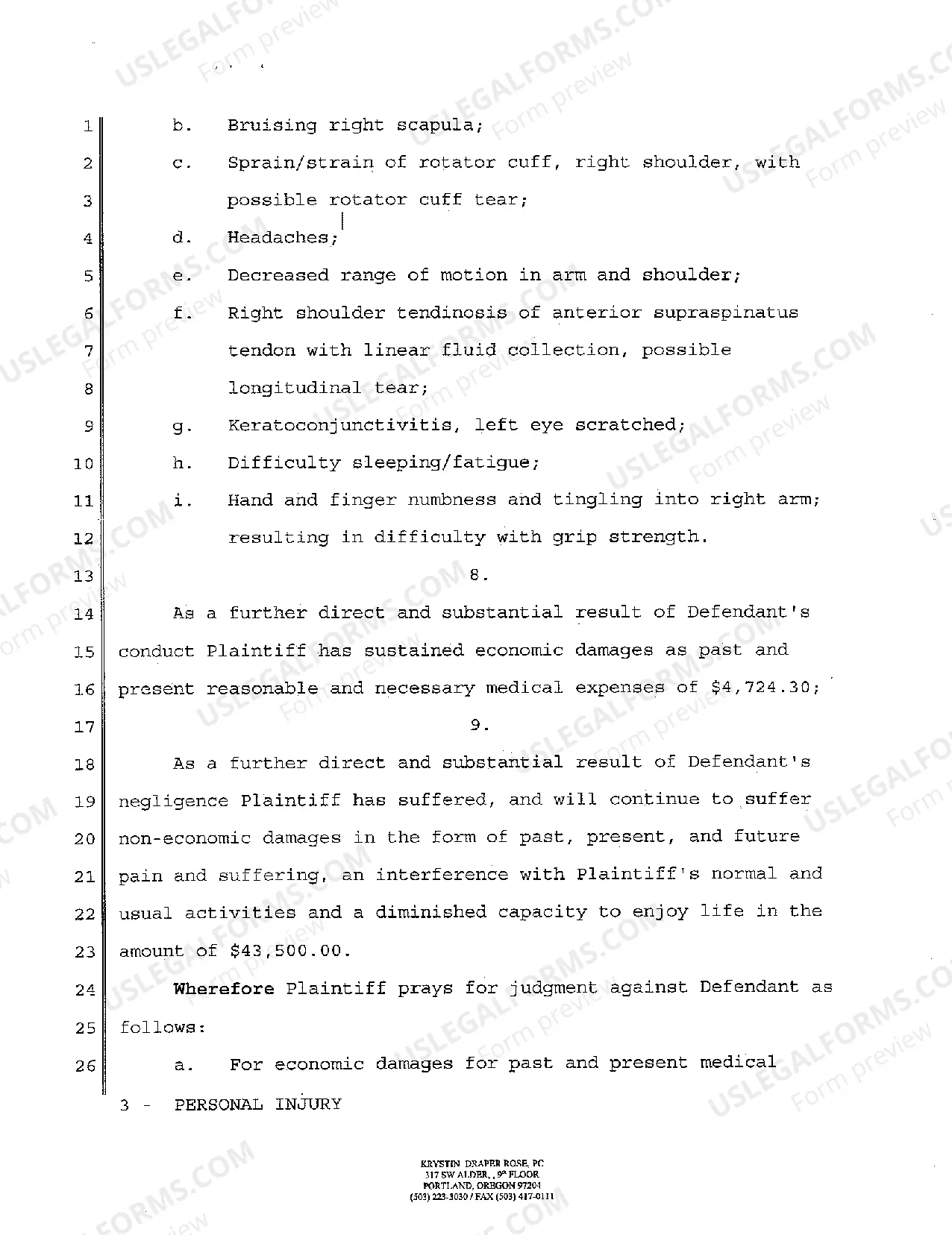 Preview A01 Complaint for Damages for Personal Injury in an Automobile Accident Due to Negligence
