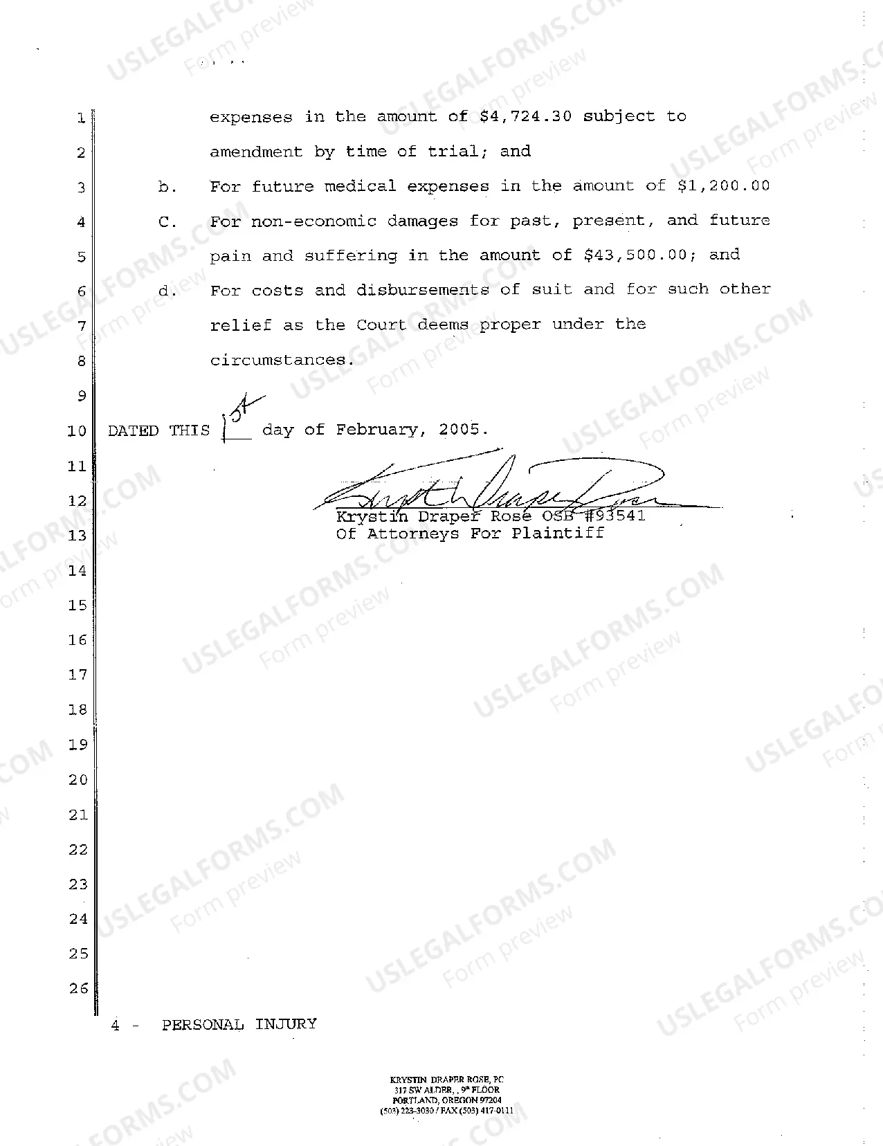 Preview A01 Complaint for Damages for Personal Injury in an Automobile Accident Due to Negligence