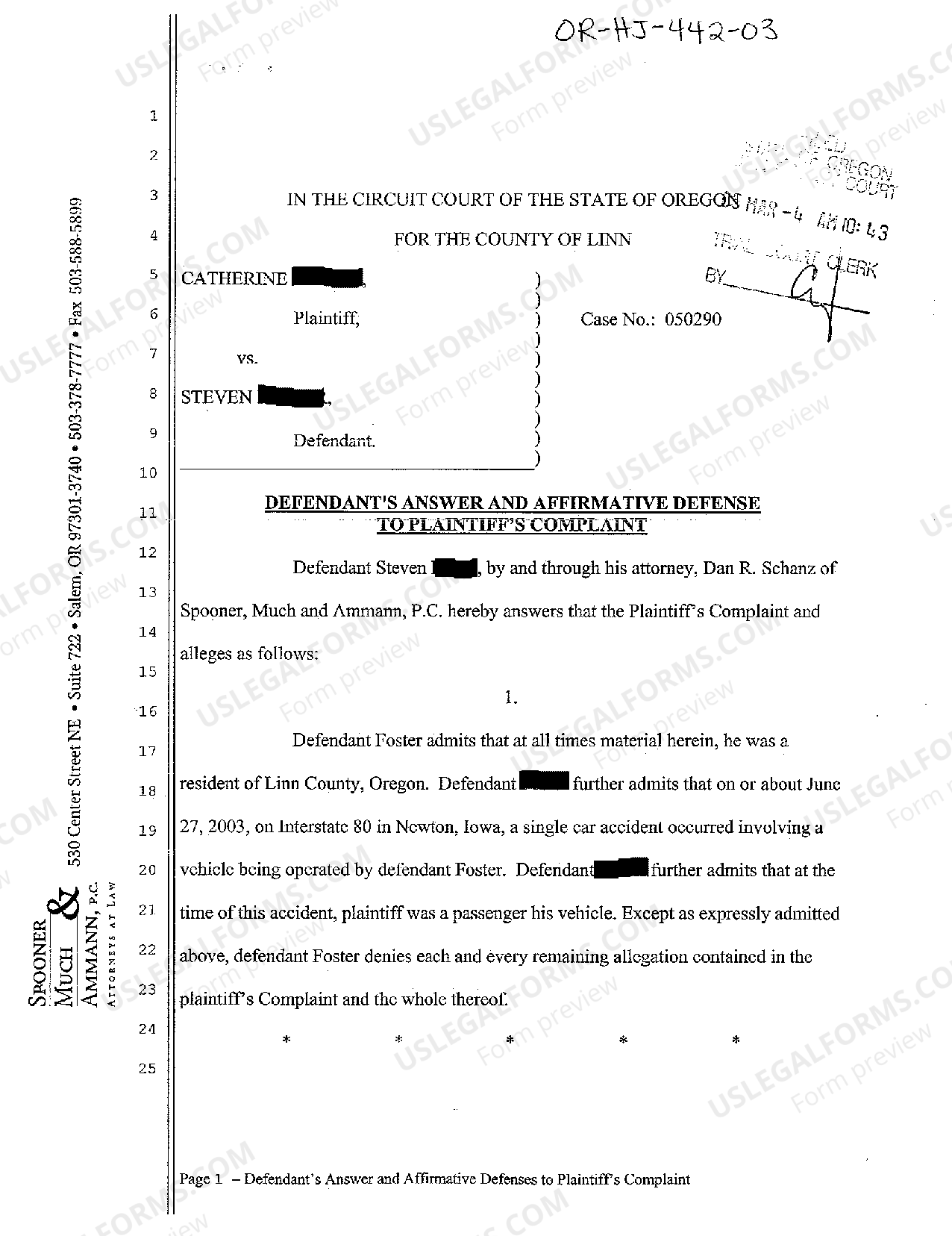 Oregon Defendant's Answer and Affirmative Defense to Plaintiff's ...