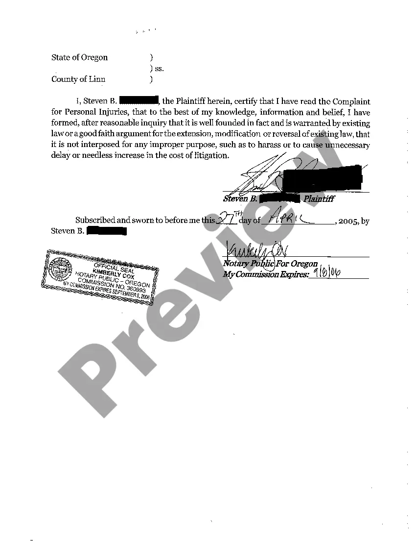 Get Complaint for Personal Injuries Due to Negligence Resulting in Automobile Accident Preview Complaint for Personal Injuries Due to Negligence Resulting in Automobile Accident