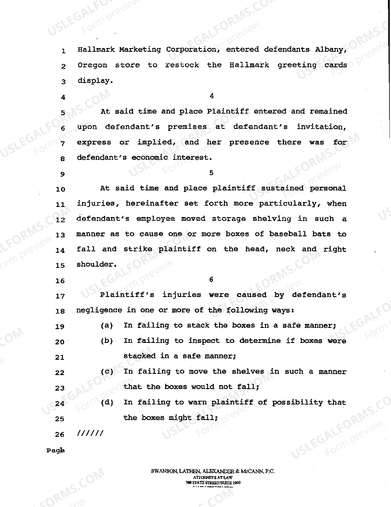 Preview Complaint - Personal Injury Negligence