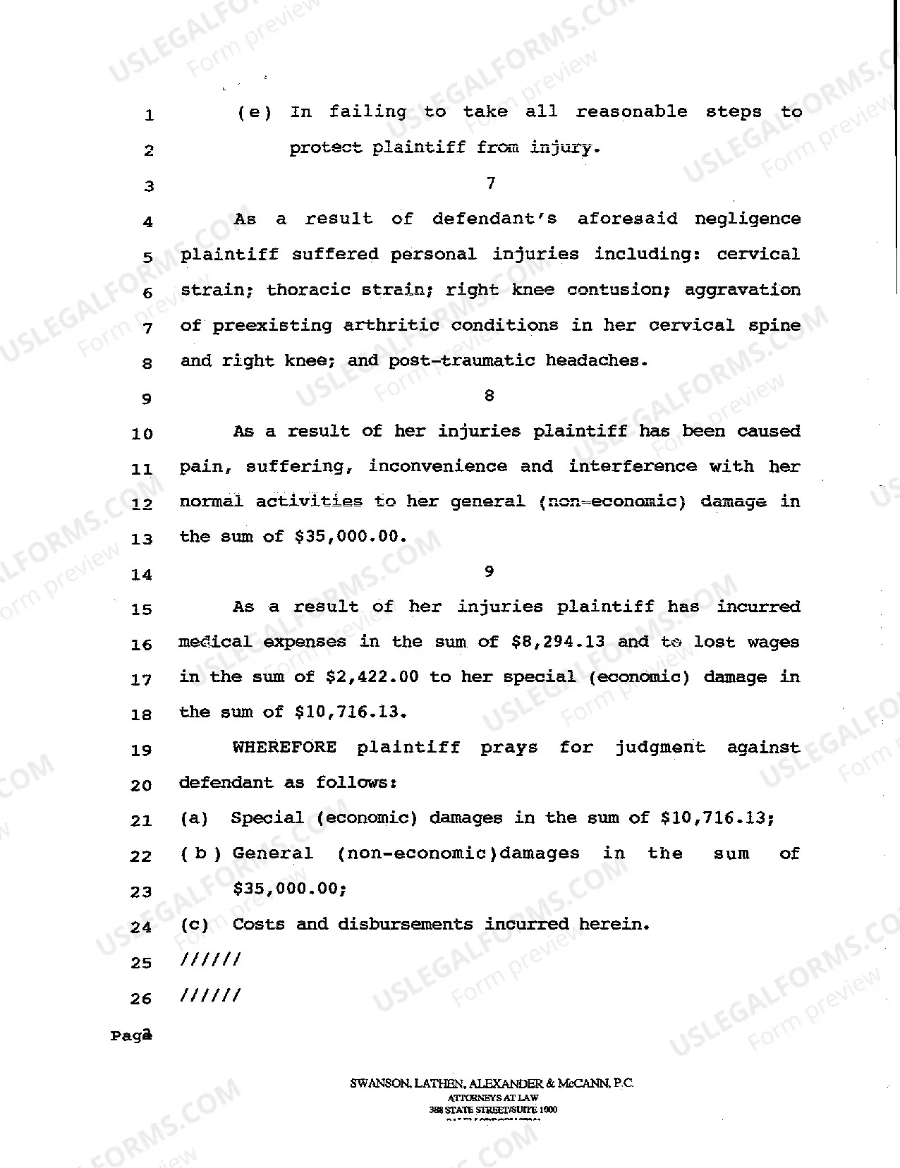 Preview Complaint - Personal Injury Negligence