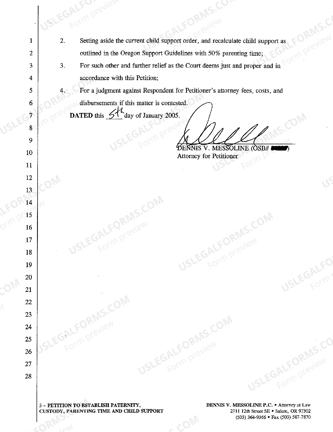 Preview A01 Petition To Establish Paternity, Custody, Parenting Time and Child Support