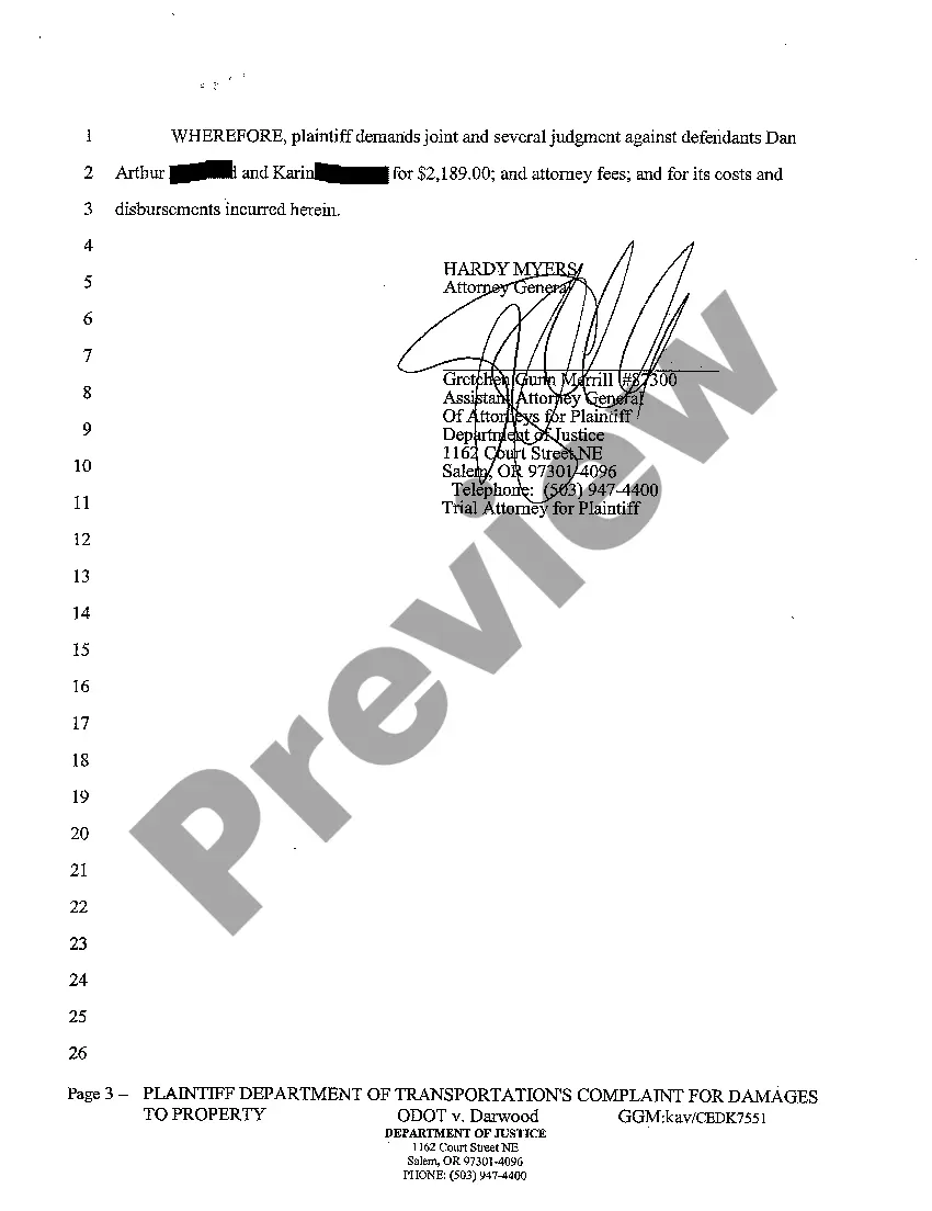 Preview Complaint for Damages to Property Due to Negligence in Automobile Operation