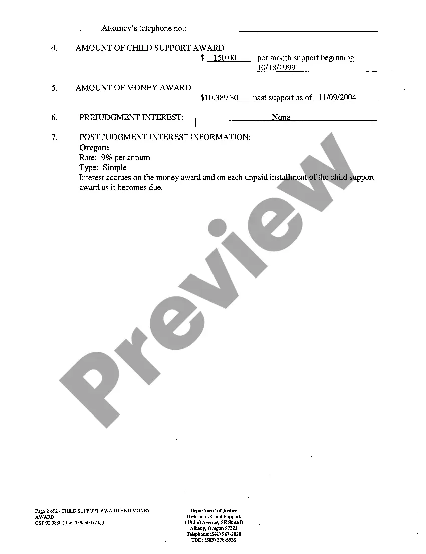 Preview A03 Corrected Child Support Award and Money Award