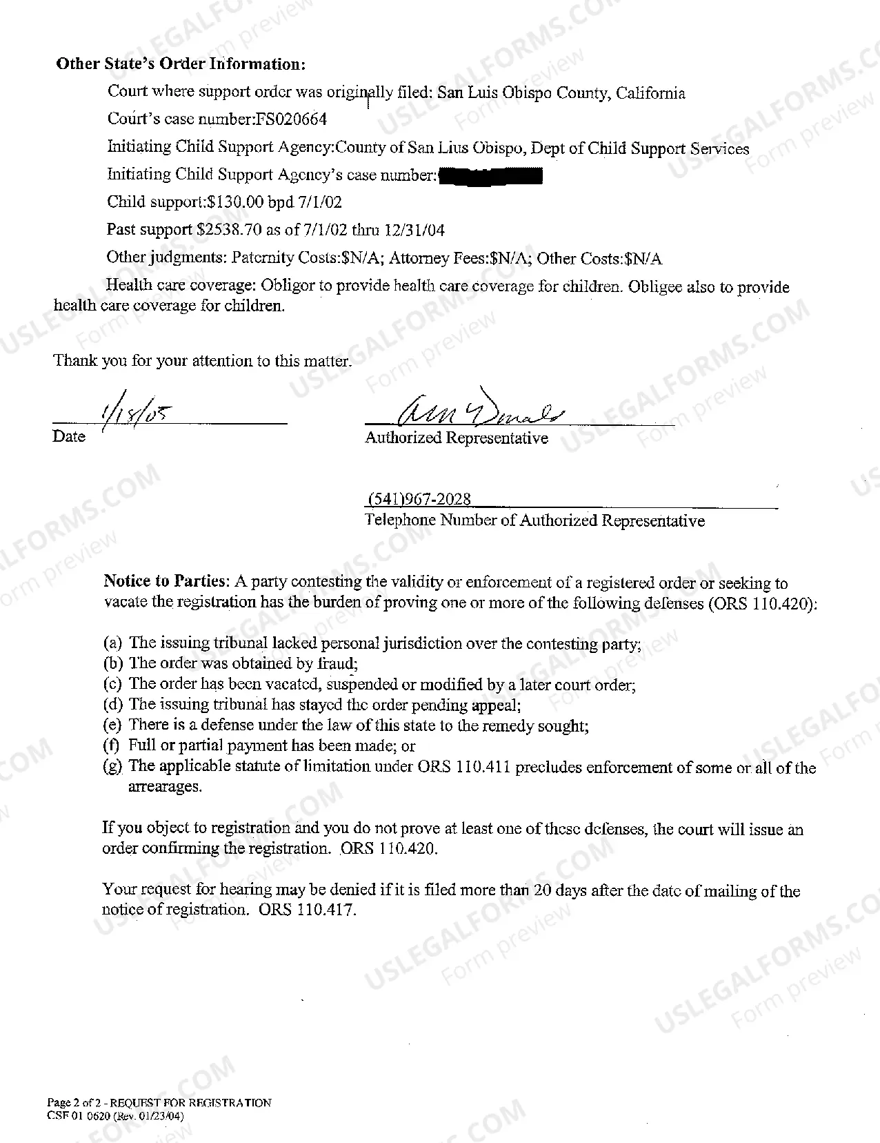 Preview A02 Letter Requesting Registration of Income Withholding Order