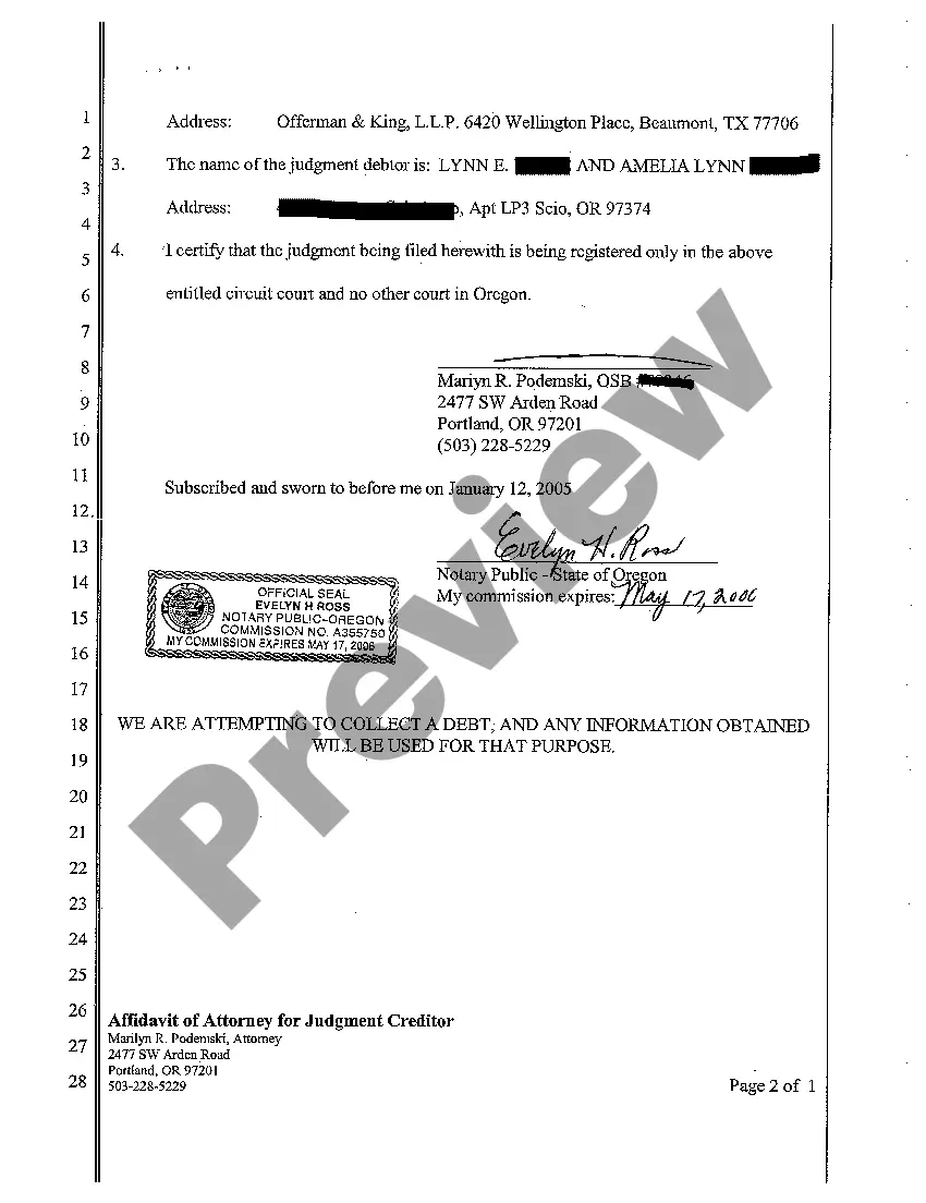 Preview A01 Affidavit of Plaintiff's Attorney for Judgment Creditor