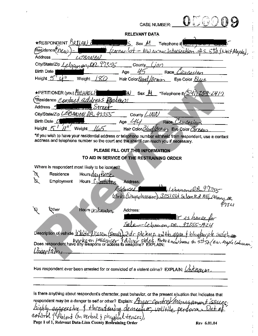 Preview A01 Petition for Restraining Order to Prevent Abuse of Elderly or Disabled Person