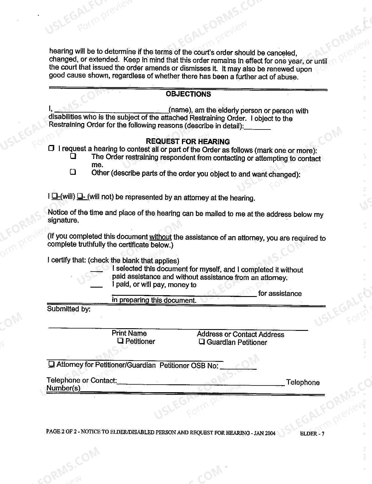 Preview A02 Notice to Elderly Person or Person with Disabilities Objections and Request for Hearing