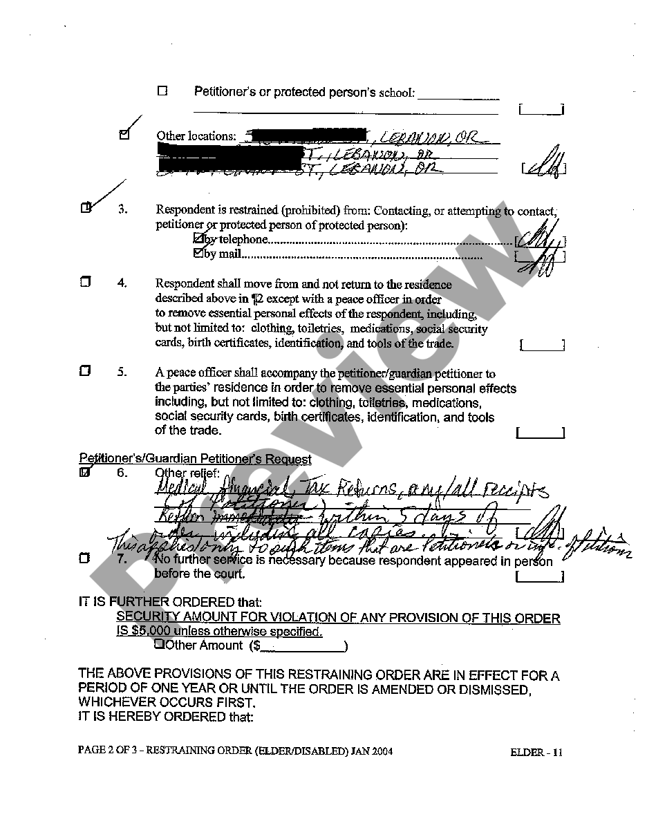 Oregon Restraining Order To Prevent Abuse of Elderly or Disabled Person ...