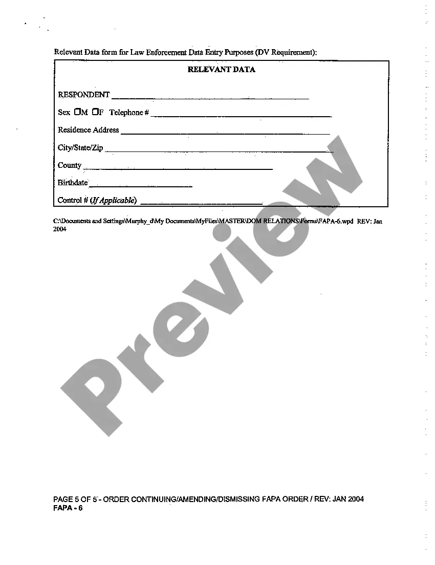 Get A05 Order Modifying a Restraining Order to Prevent Abuse of elderly or Disabled Persons Preview A05 Order Modifying a Restraining Order to Prevent Abuse of elderly or Disabled Persons
