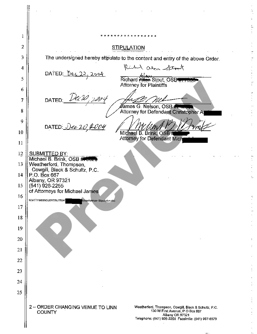 Preview A04 Order Changing Place of Trail to Another County - Stipulation of All Parties Subjoined