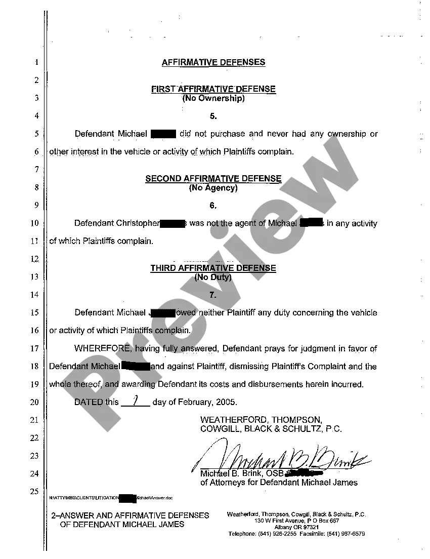 Get A05 Answer and Affirmative Defenses of Defendant Preview A05 Answer and Affirmative Defenses of Defendant