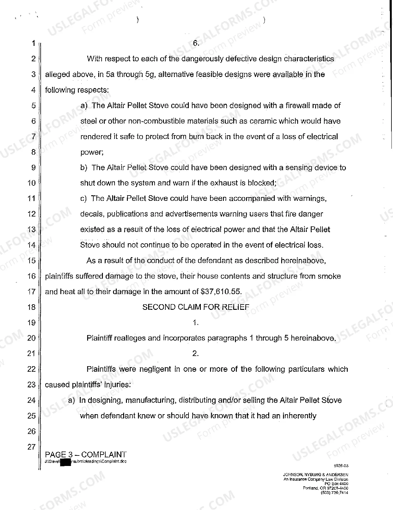 Preview A01 Complaint Negligence - Strict Products Liability - Stove Malfunction