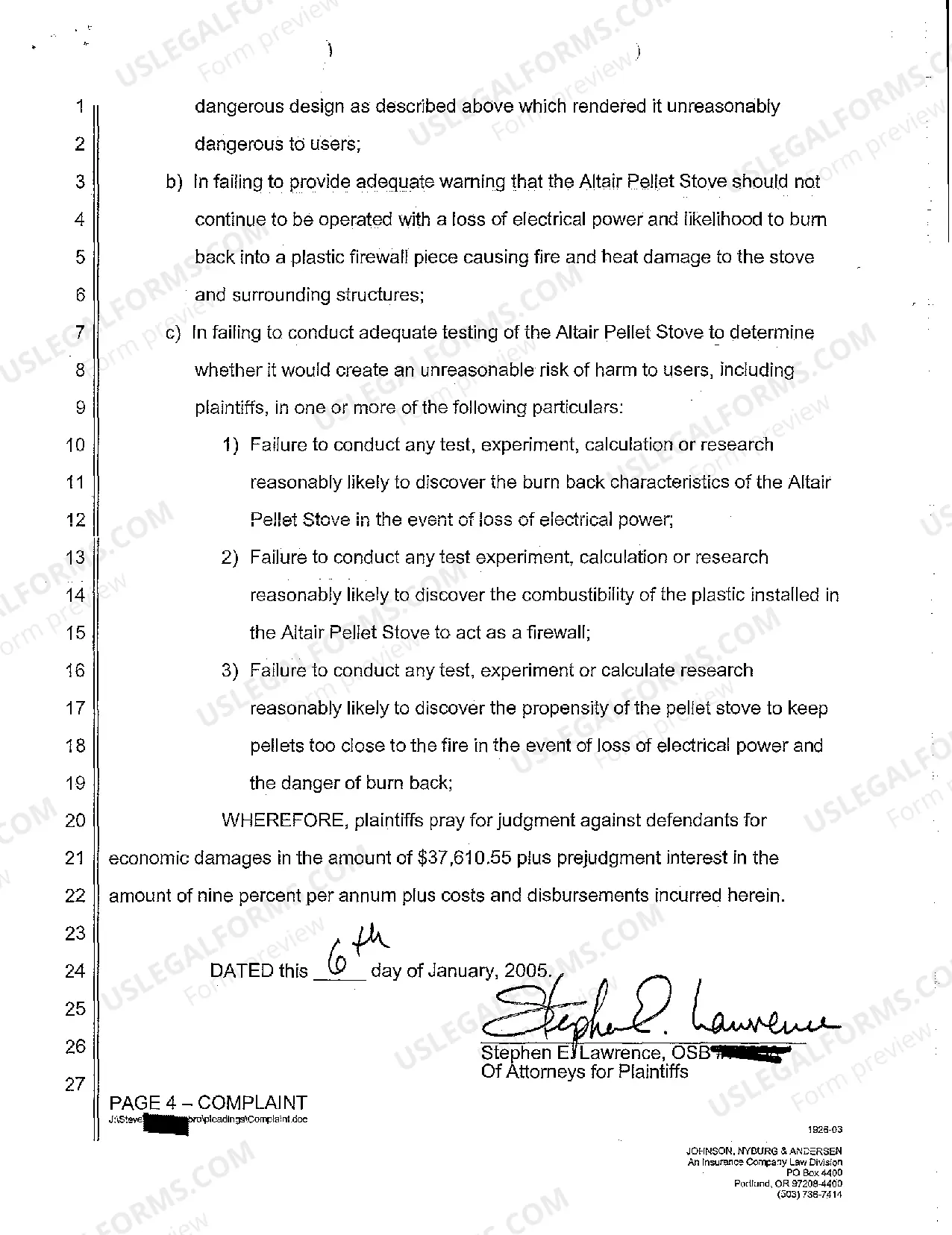 Preview A01 Complaint Negligence - Strict Products Liability - Stove Malfunction