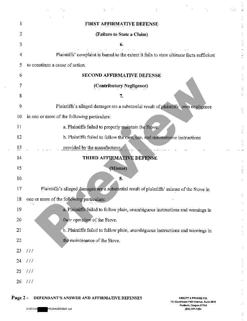 Get A02 Defendant's Answer and Affirmative Defenses Preview A02 Defendant's Answer and Affirmative Defenses