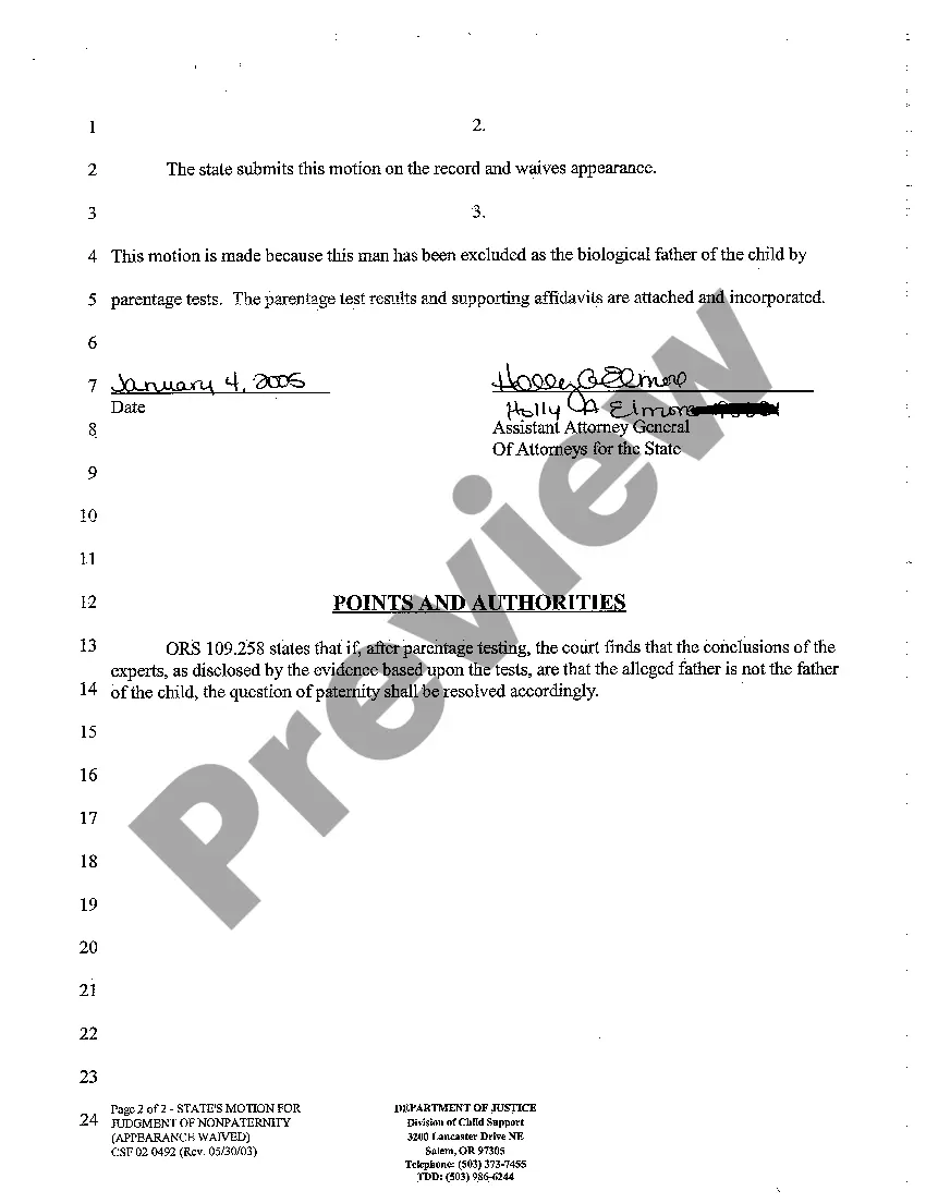 Get A01 State's Motion for Judgment of No paternity Preview A01 State's Motion for Judgment of No paternity