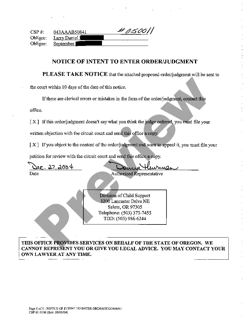 Preview A02 State's Notice of Intent to Enter Order Judgment of No paternity
