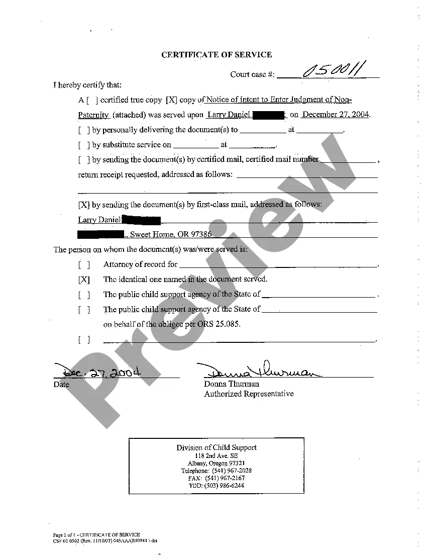 Preview A02 State's Notice of Intent to Enter Order Judgment of No paternity