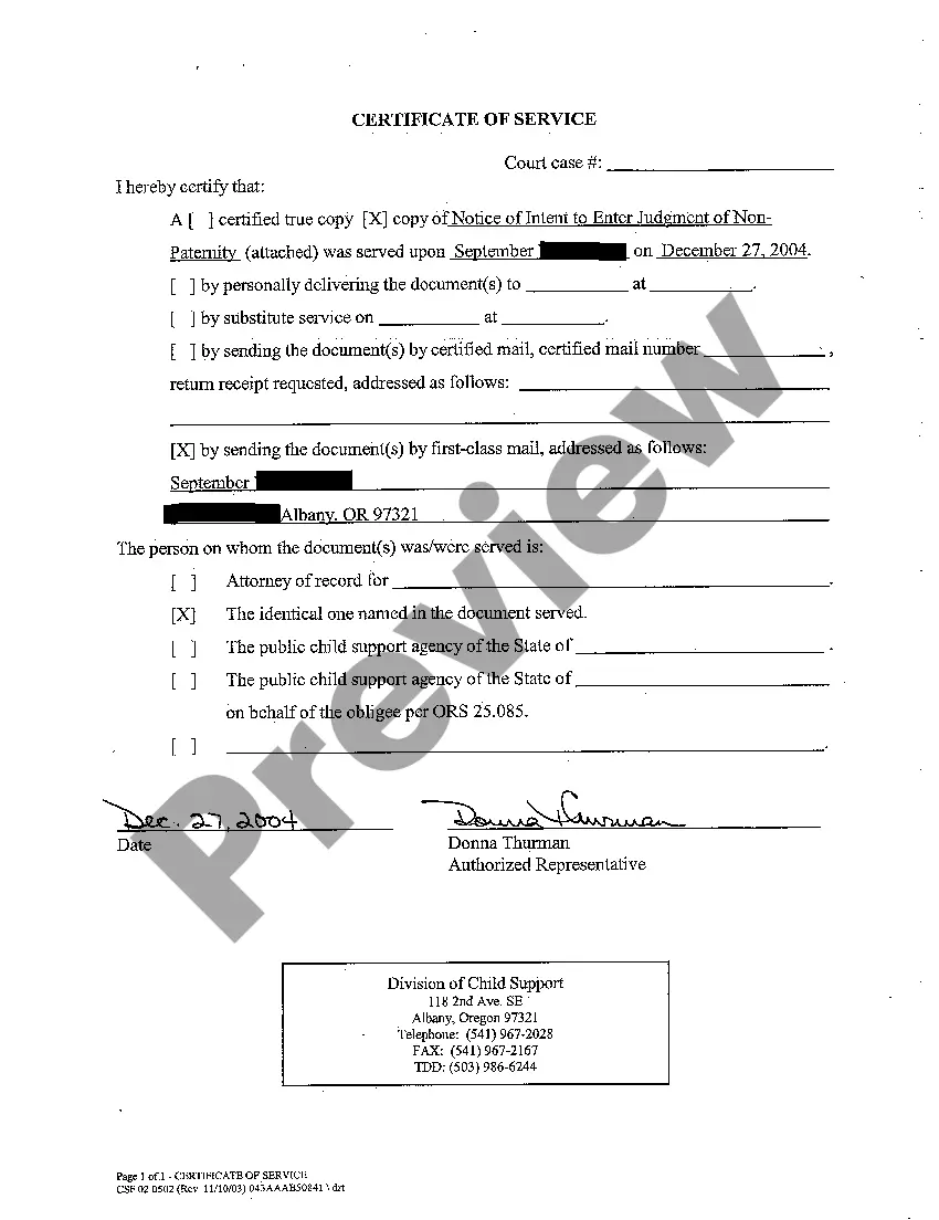 Preview A02 State's Notice of Intent to Enter Order Judgment of No paternity
