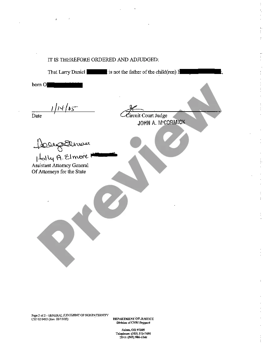 Preview A04 General Judgment of No paternity