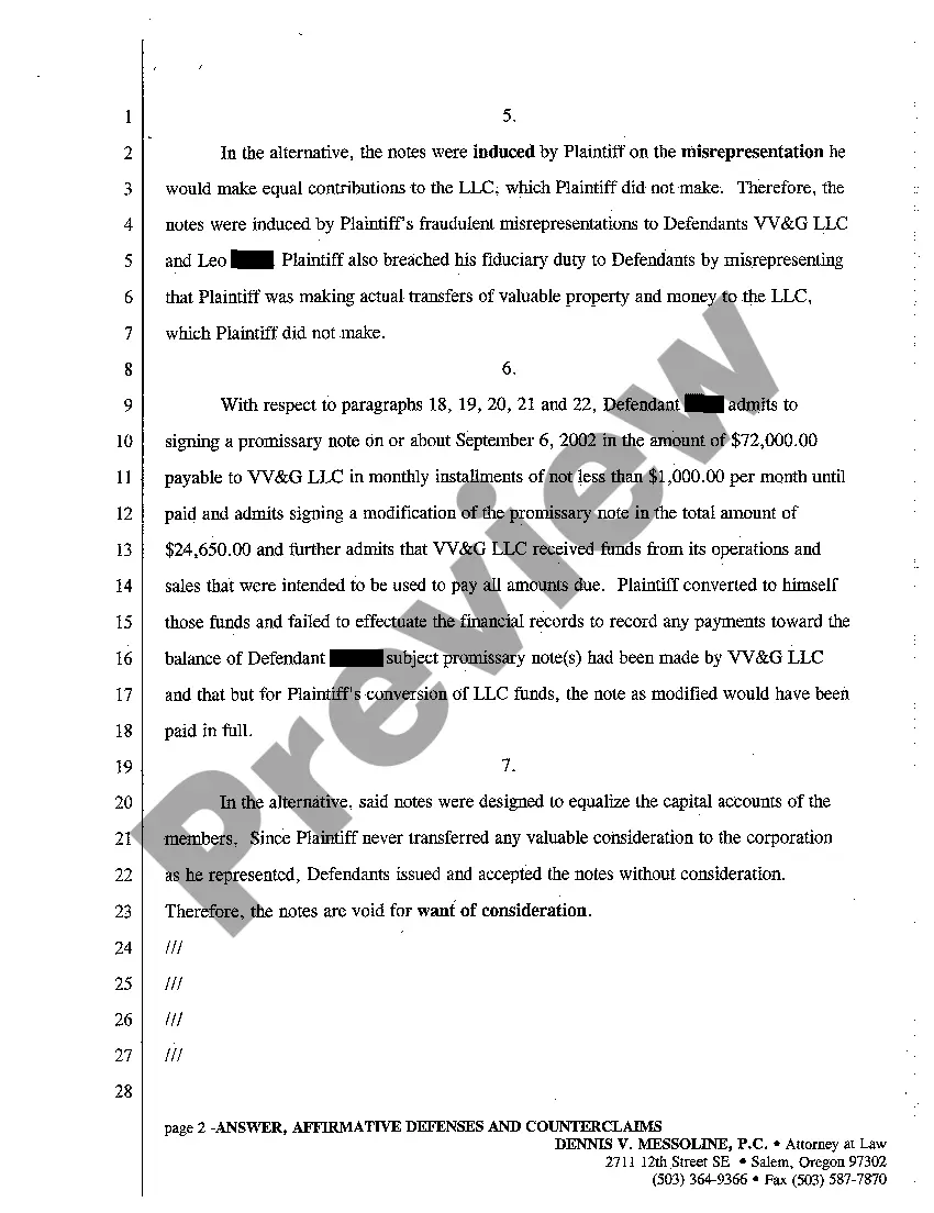 Preview A04 Second Defendant's Answer, Affirmative Defenses and Counterclaims