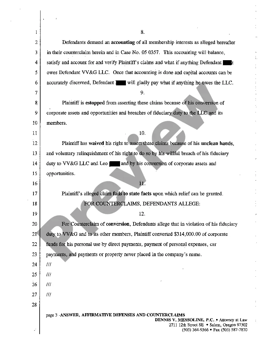 Preview A04 Second Defendant's Answer, Affirmative Defenses and Counterclaims