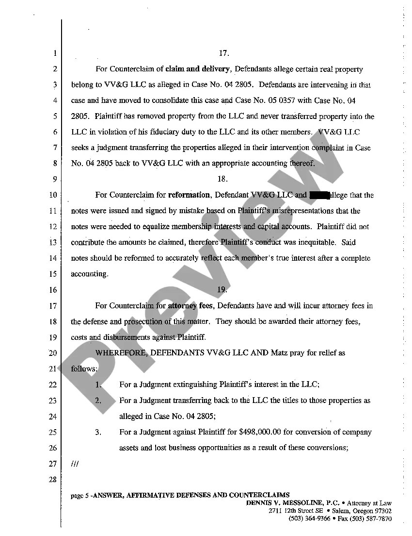 Preview A04 Second Defendant's Answer, Affirmative Defenses and Counterclaims