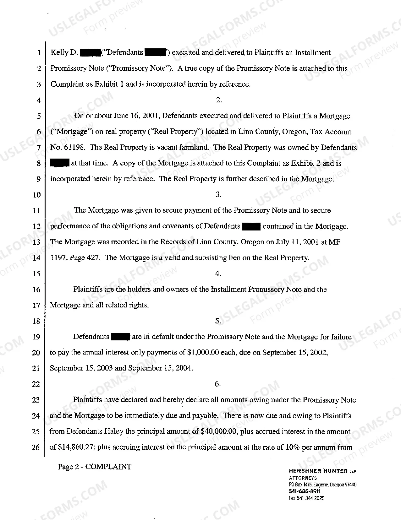 Preview Complaint - Foreclosure of Mortgage